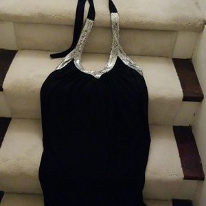 Black halter with silver sequins dress